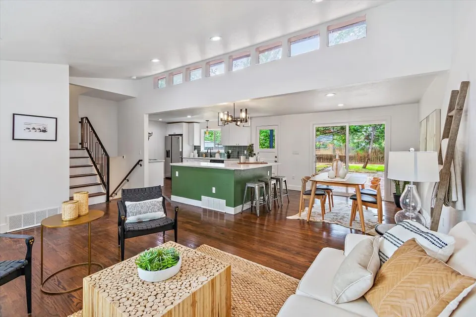 Open-plan living room flowing into the kitchen, Arvada, CO